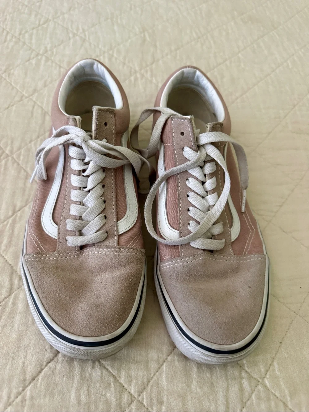 Vans Old Skool Pink and White Suede Canvas Sneakers